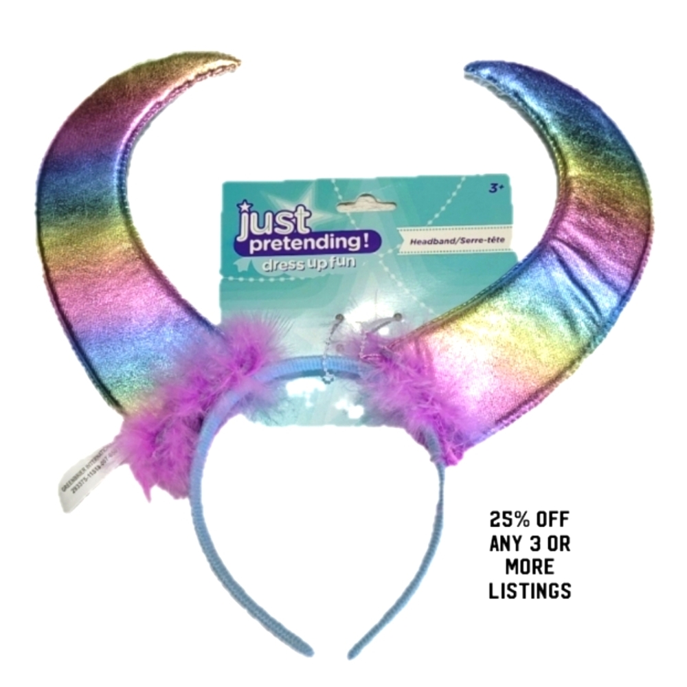 Rainbow Devil Horns Faux Fur Metallic Costume Pastel Headband Padded Cosplay